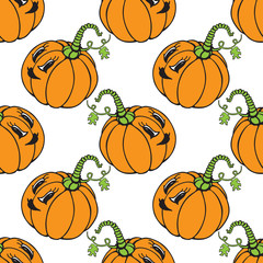 Funny cartoon vegetable orange pumpkin seamless pattern