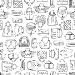 Vector seamless pattern with hand drawn handbags for women on white color