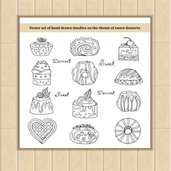Vector set of hand drawn doodles on the theme of sweet desserts
