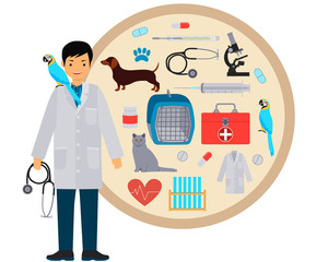 Vet. Equipment and tools for Veterinary clinic. Vector illustration