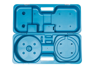 Open blue tool box isolated on white background