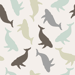 Whale's silhouettes seamless pattern.