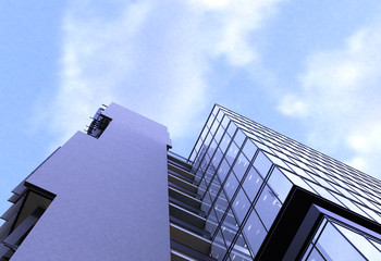 glass building view from below with sky background