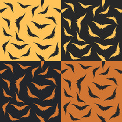 Set of halloween pattern with bat  silhouette