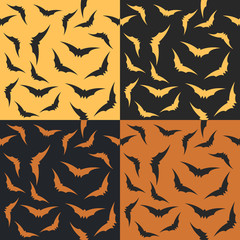 Set of halloween pattern with bat  silhouette