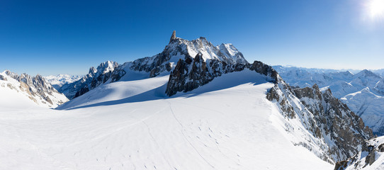 Mont Blanc, France: winter panorama on Geant Glacier and Valle Blanche from Punta Helbronner. XXXL size: 63 MP, ideal for extra-large print.