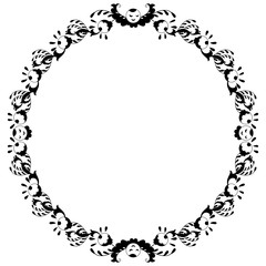 Round black and white border frame with doodle flowers. Can be used for decoration and design photo frame, menu, card, scrapbook, album. Vector Illustration