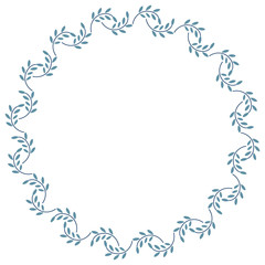 Round colored border frame with doodle leaves. Can be used for decoration and design photo frame, menu, card, scrapbook, album. Vector Illustration