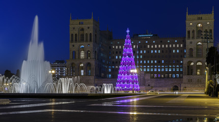 Main Christmas tree Baku and the main fountain.Azerbaijan