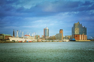 Hamburg harbour, view from Elbe