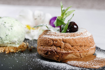 Chocolate lava cake with ice cream