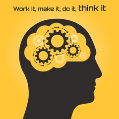 Silhouette of a human head with the brain and rotating gears. Business idea concept.