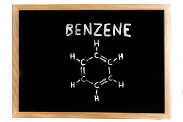 chemical formula of benzene on a blackboard