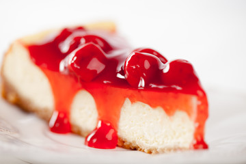 Macro shot of homemade cherry cheesecake