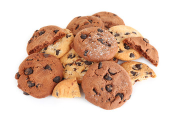 Chocolate chip cookies isolated on white