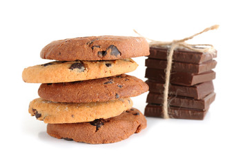 Chocolate chip cookies isolated on white