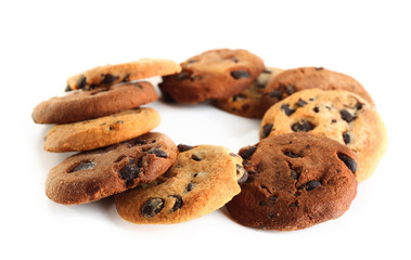 Chocolate chip cookies isolated on white