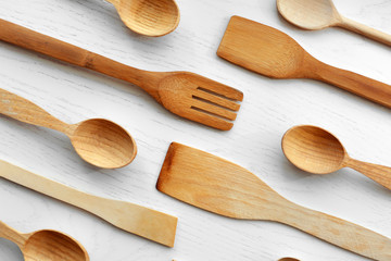 Wooden cutlery set, top view