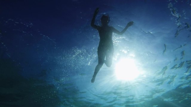 Bottom perspective woman snorkeling on surface of the caribbean islands of San Blas, Panama