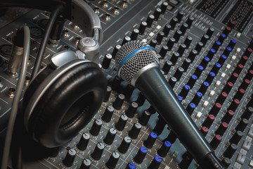 microphone,headphone,sound mixer background.