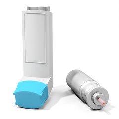 Blue medicine inhaler on white background