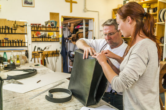 Saddlers manufacturing leather rucksack