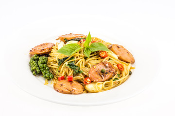 Spaghetti with pepper isolated