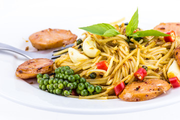 Spaghetti with pepper isolated
