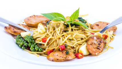 Spaghetti with pepper isolated