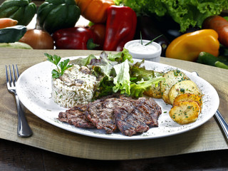 Grilled meat with trimmings