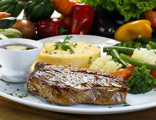 Grilled meat with trimmings