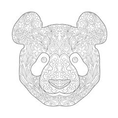 Ethnic Zentagle Ornate Hand Drawn Panda Head. Black and White Ink Doodle Vector Illustration. Sketch for Tattoo, Poster, Print or t-shirt. Relaxing Coloring Book for Adult and Children.