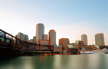 Fototapeta na wymiar Boston Financial District at Sunset, Boston, Massachusetts, USA