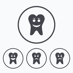 Tooth smile face icons. Happy, sad, cry.