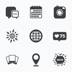 Social media icons. Chat speech bubble and Globe