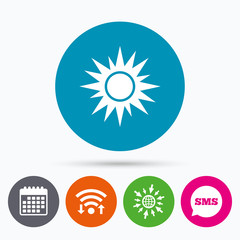 Sun sign icon. Solarium symbol. Heat button.