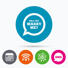 Marry me speech bubble sign icon. Engagement symbol.