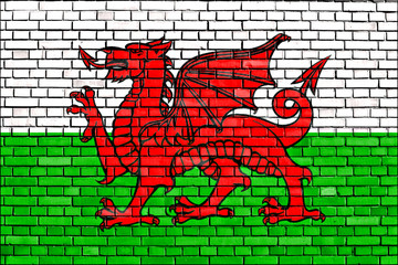 flag of Wales painted on brick wall