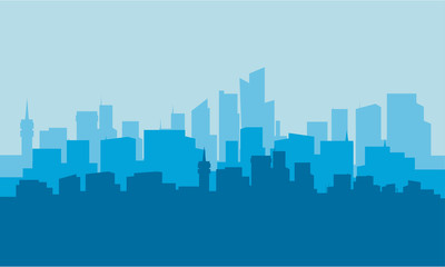 silhouette of city with blue background