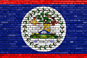 flag of Belize painted on brick wall