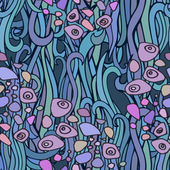 Naklejka premium Vector seamless linear doodles pattern with Waves.
