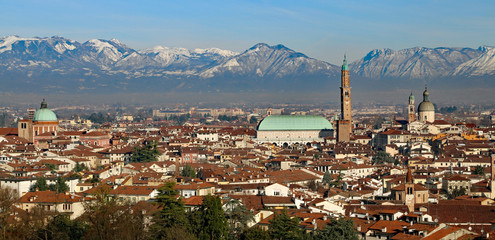 Vicenza, Italy, panorama with Basilica Palladiana and many house - obrazy, fototapety, plakaty