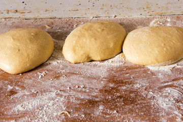 Portions of bread dough left to rise