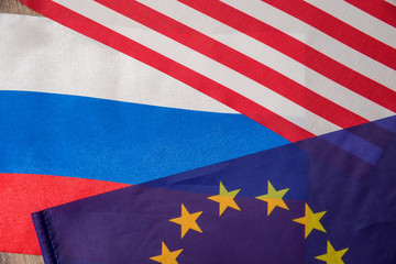 flag of america, europe and russia