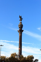 Statue and column Columbus Monument, Barcelona, Spain