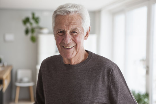 Portrait of smiling senior man at home