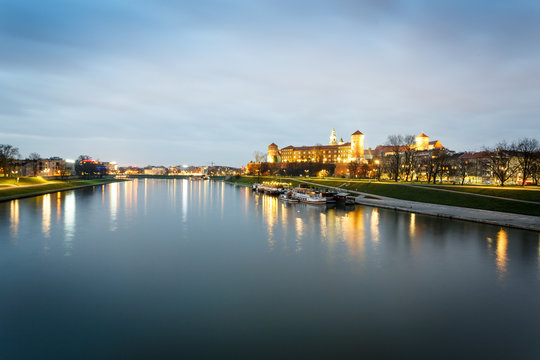 Wawel Castle And Vistula River In Krakow, Poland