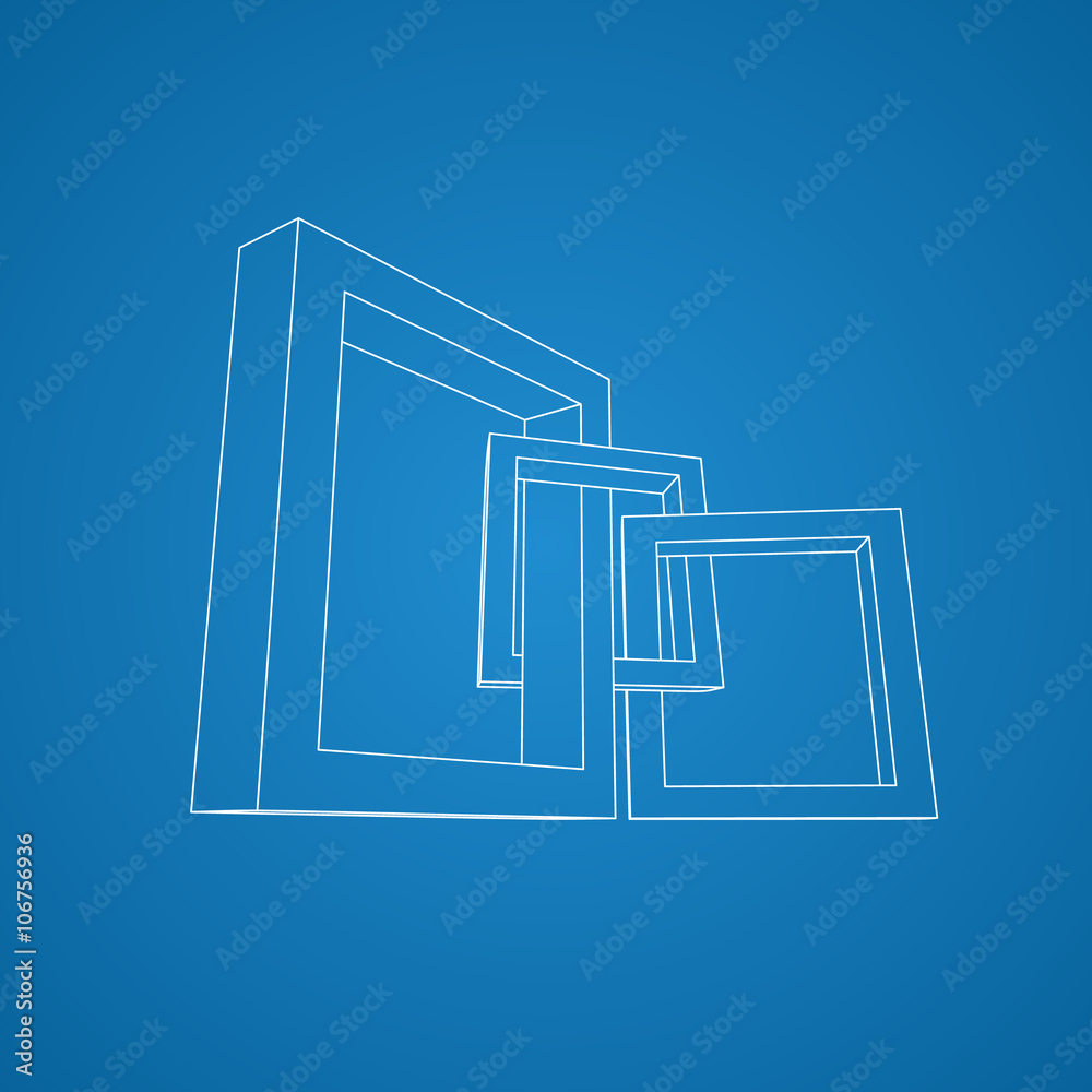 Poster Three rectangular 3D frames blueprint