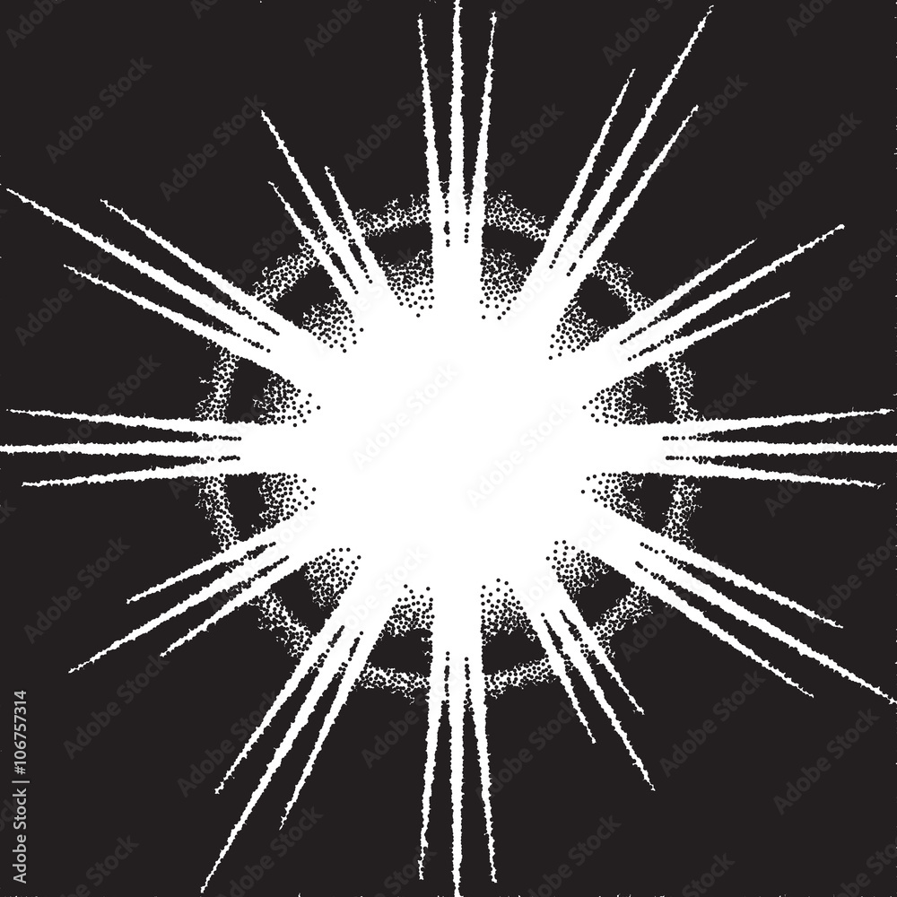 Poster retro dotwork sunburst or explosion with rays