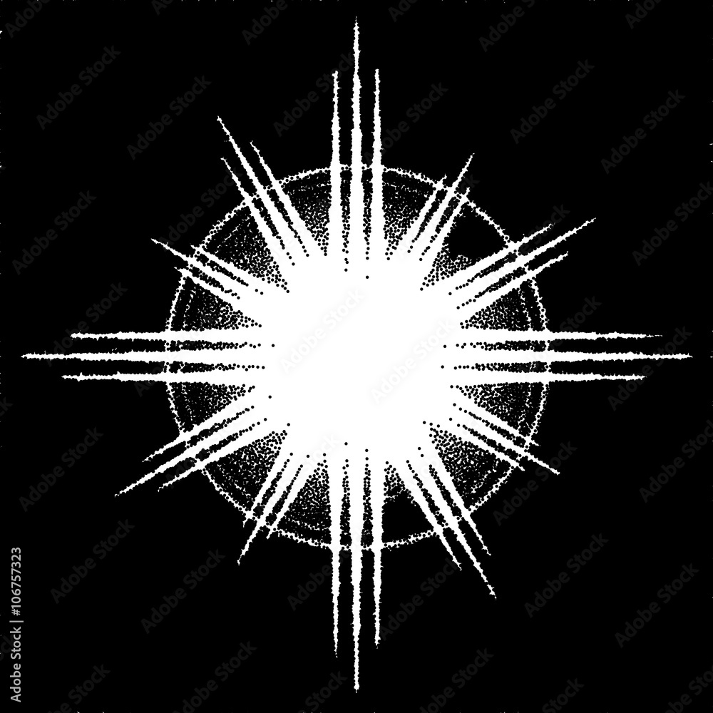 Wall mural retro dotwork sunburst or explosion with rays